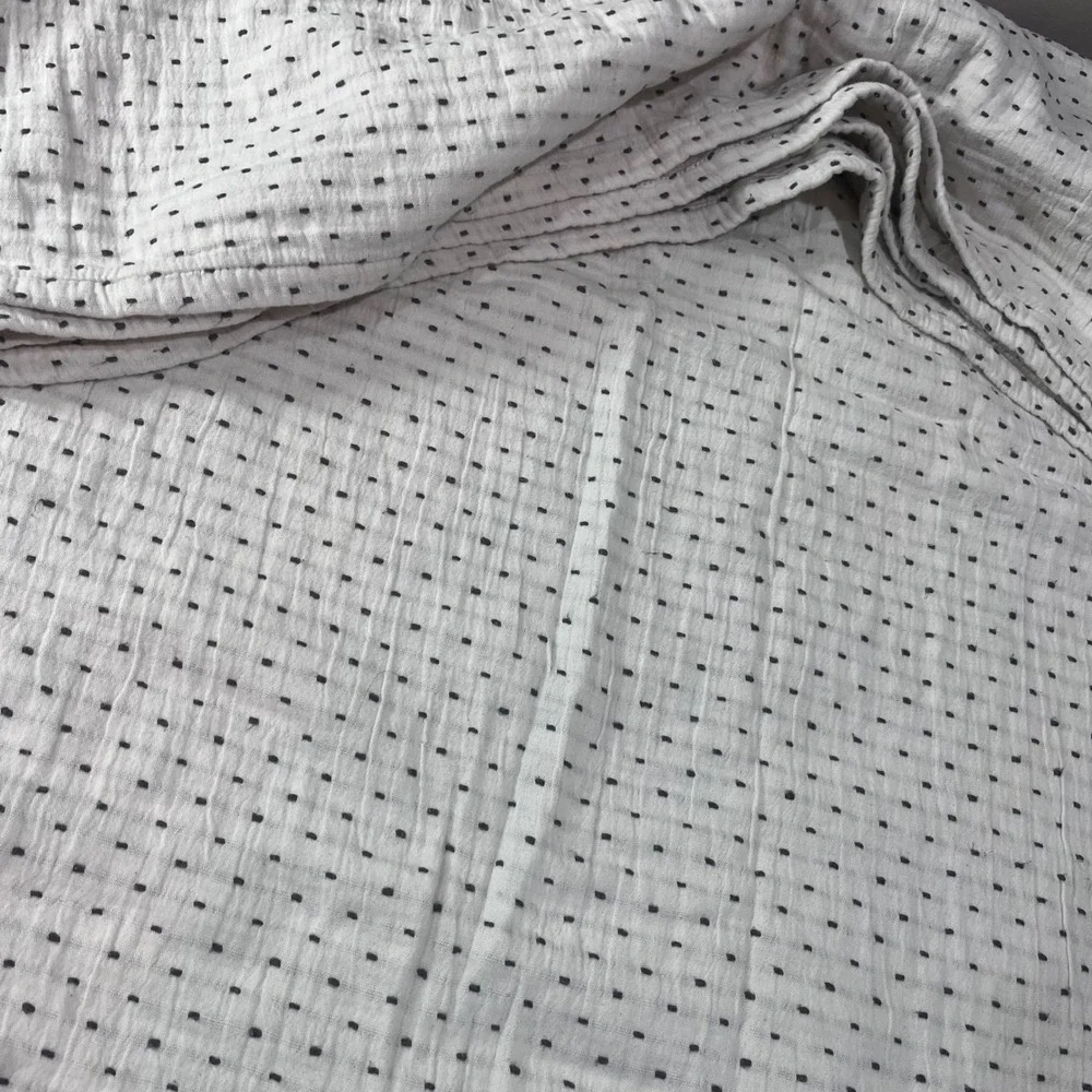 IKEA Jakobslilja Bedspread White Black Dash Crinkle Gauze 84x92 Scandi Boho King